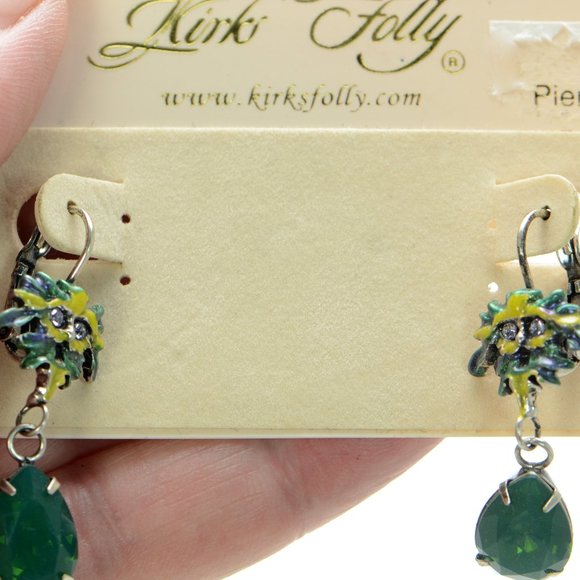 Kirks Folly Enchanted Forest Green Man Tears Leverback Earrings - Picture 2 of 6